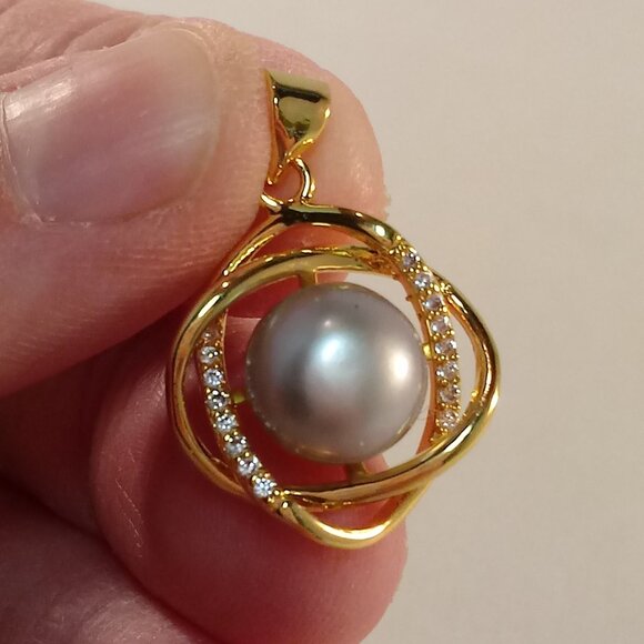 Jewelry - Gold 925 Silver AAAA Infinity Real Gray South Sea Pearl Zircon Necklace Pendant